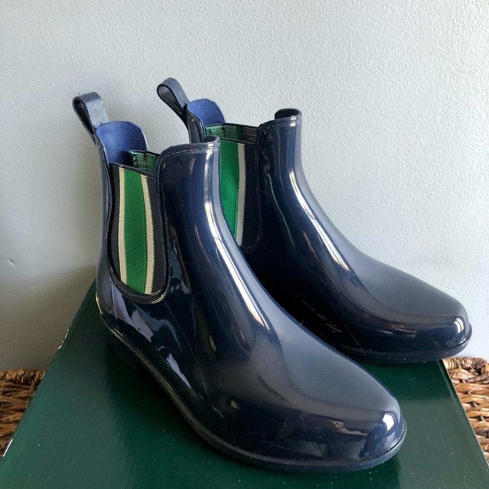 Lauren Ralph Lauren Navy Blue Glossy Ankle Rain Boots